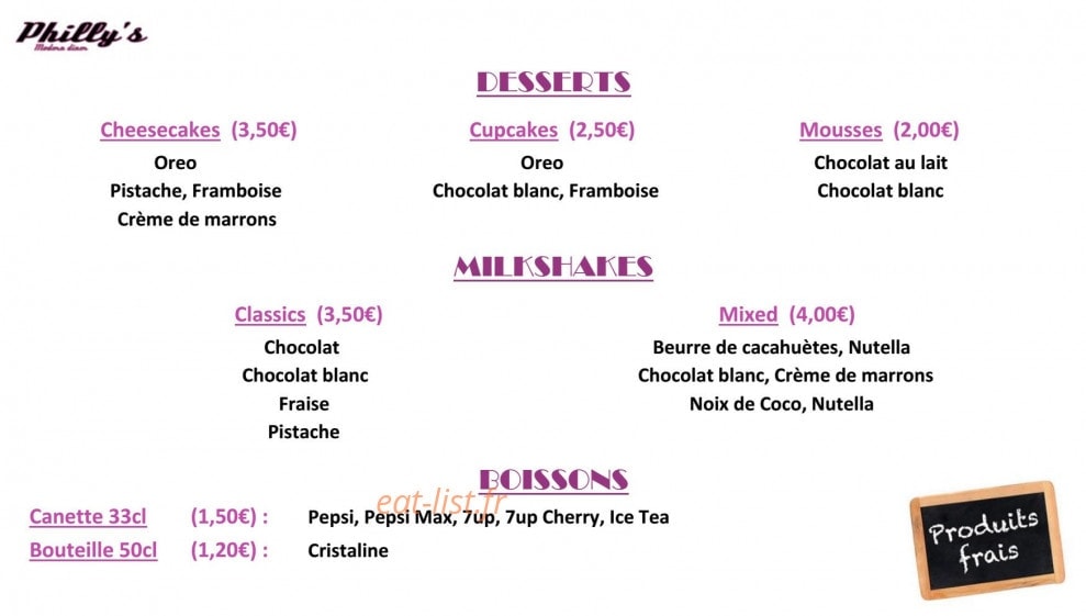 Philly's diner — carte page 3