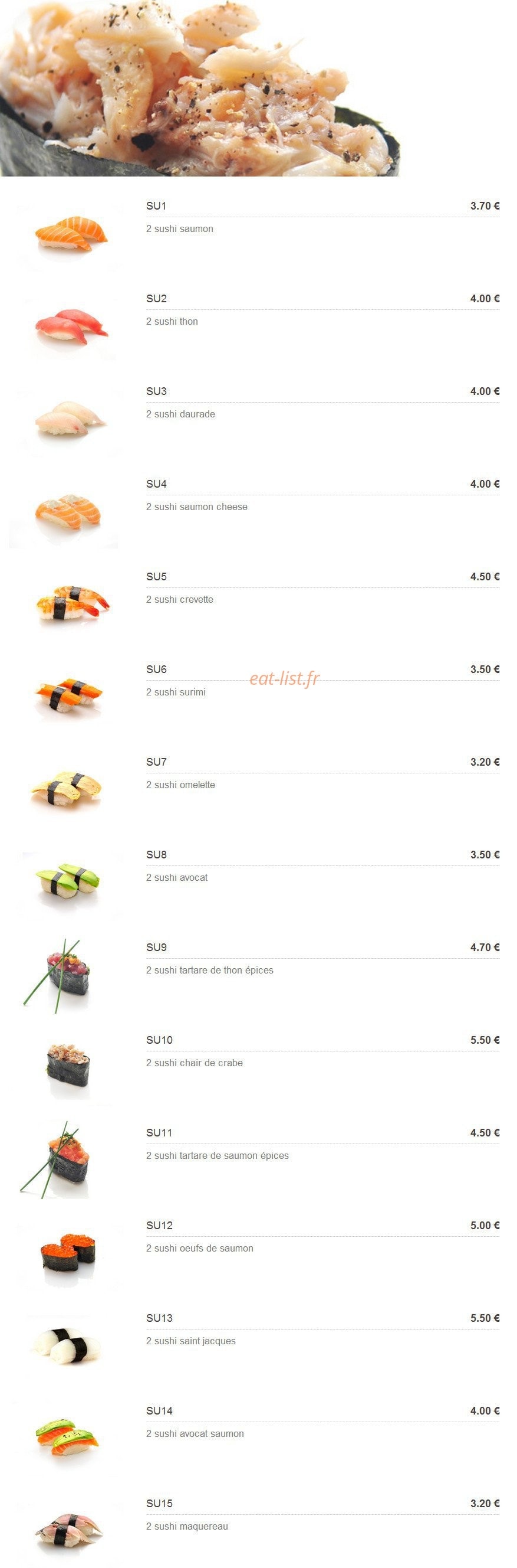 Carte et menu de Plaza Sushi à Montigny le Bretonneux — Les sushis