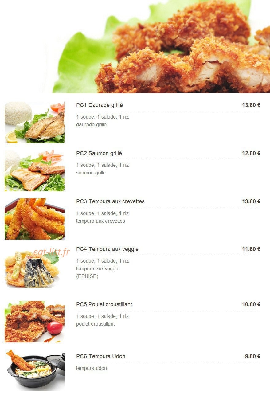 Carte et menu de Plaza Sushi à Montigny le Bretonneux — Les menus plats chauds
