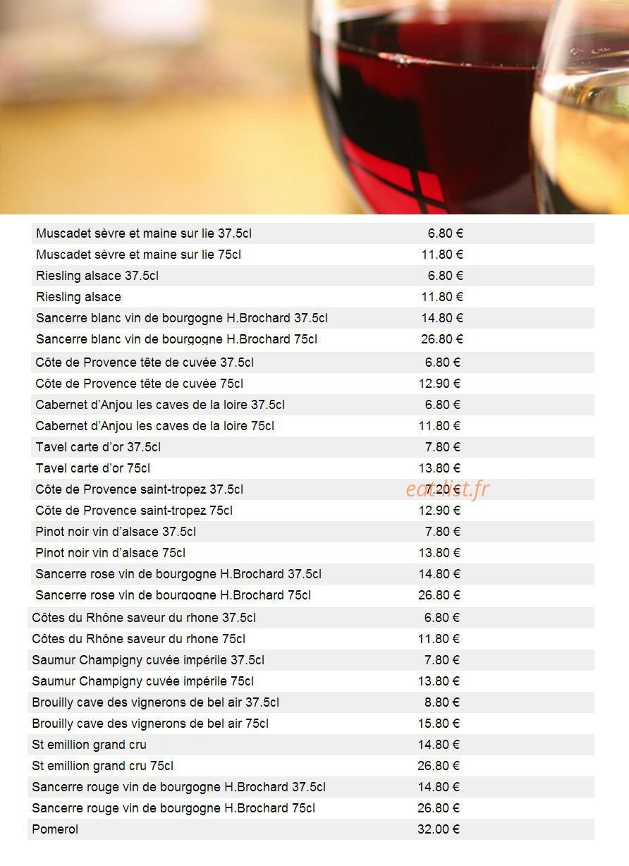 Carte et menu de Plaza Sushi à Montigny le Bretonneux — Les vins
