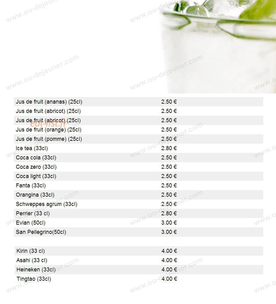Carte et menu de Plaza Sushi à Montigny le Bretonneux — Les boissons et bières