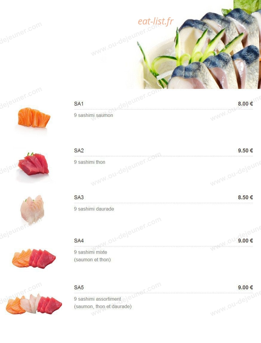 Carte et menu de Plaza Sushi à Montigny le Bretonneux — Les sashimis