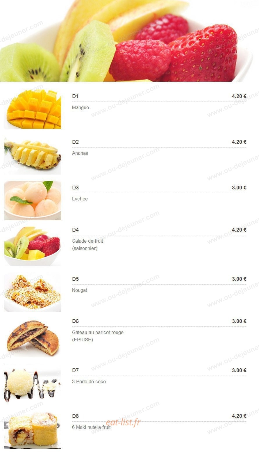Carte et menu de Plaza Sushi à Montigny le Bretonneux — Les desserts