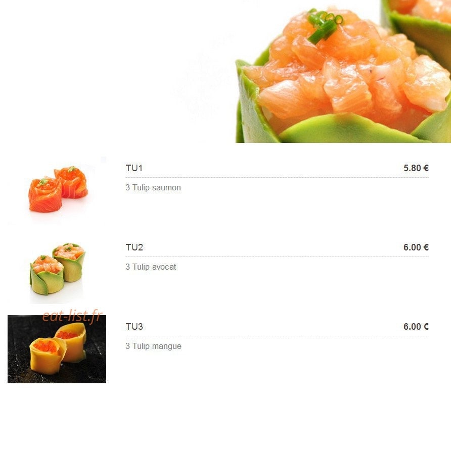 Carte et menu de Plaza Sushi à Montigny le Bretonneux — Les tulips