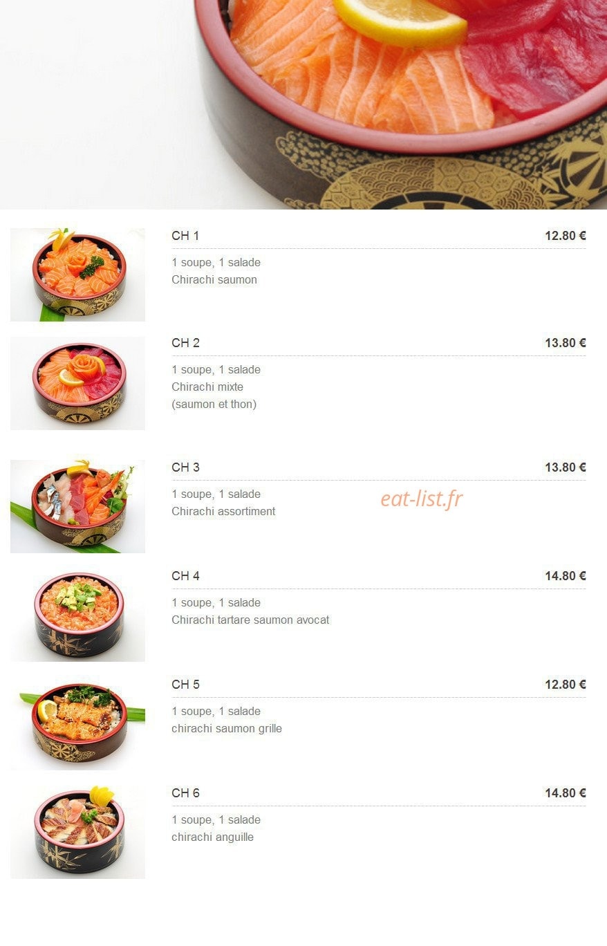 Carte et menu de Plaza Sushi à Montigny le Bretonneux — Les menus chirashis
