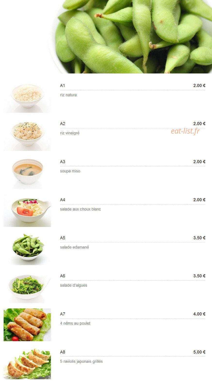 Carte et menu de Plaza Sushi à Montigny le Bretonneux — Les entrées et accompagnements