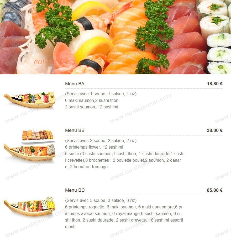Carte et menu de Plaza Sushi à Montigny le Bretonneux — Les bateaux