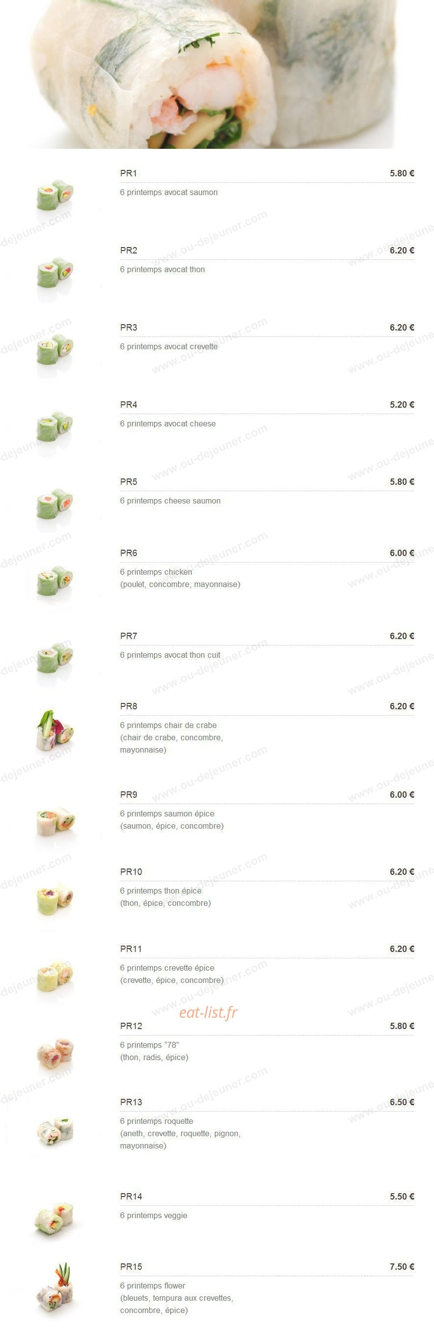 Carte et menu de Plaza Sushi à Montigny le Bretonneux — Les printemps rouleaux