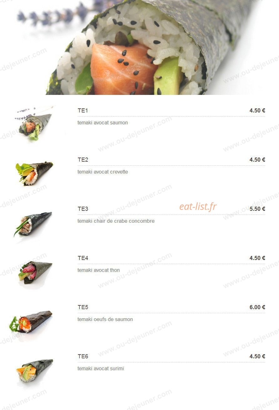 Carte et menu de Plaza Sushi à Montigny le Bretonneux — Les temakis