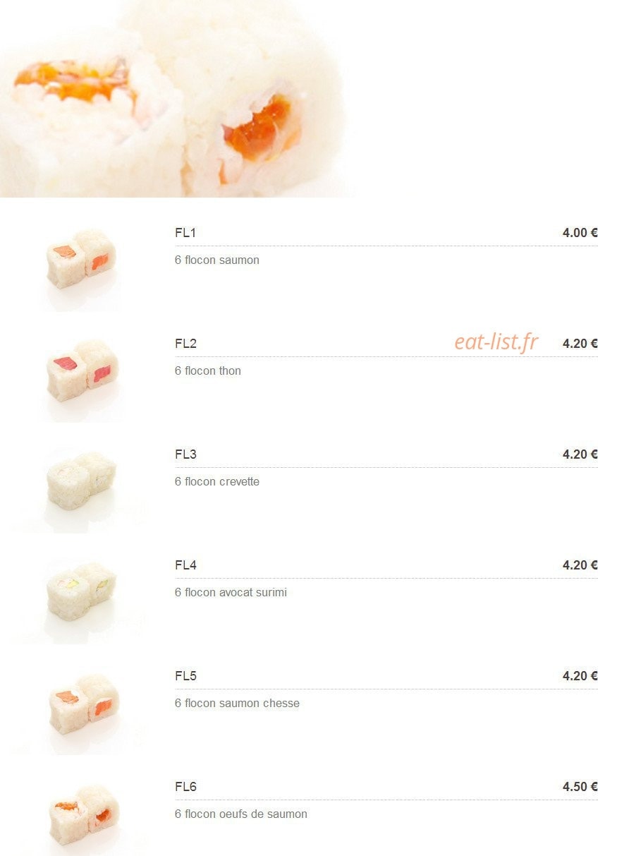 Carte et menu de Plaza Sushi à Montigny le Bretonneux — Les flocons