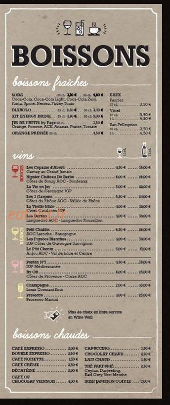 Carte et menu de Up To You à Montigny le Bretonneux — Les boissons