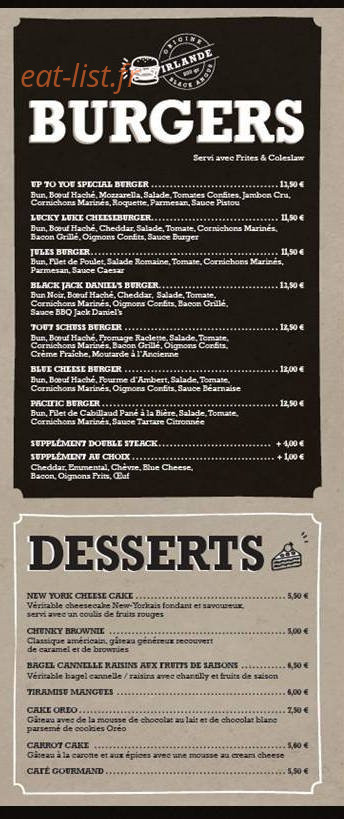 Carte et menu de Up To You à Montigny le Bretonneux — Les burgers et desserts