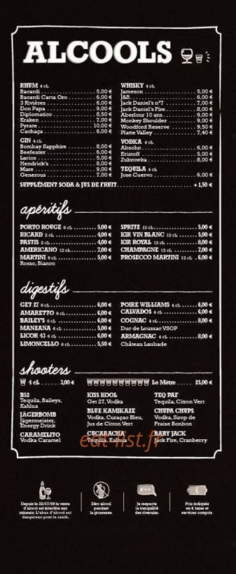Carte et menu de Up To You à Montigny le Bretonneux — Les alcools
