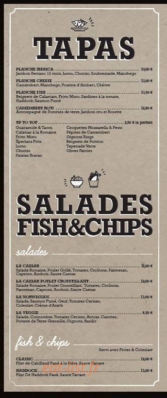 Carte et menu de Up To You à Montigny le Bretonneux — Les tapa et salades
