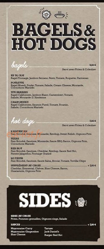 Carte et menu de Up To You à Montigny le Bretonneux — Les bagels, hot dogs et sides