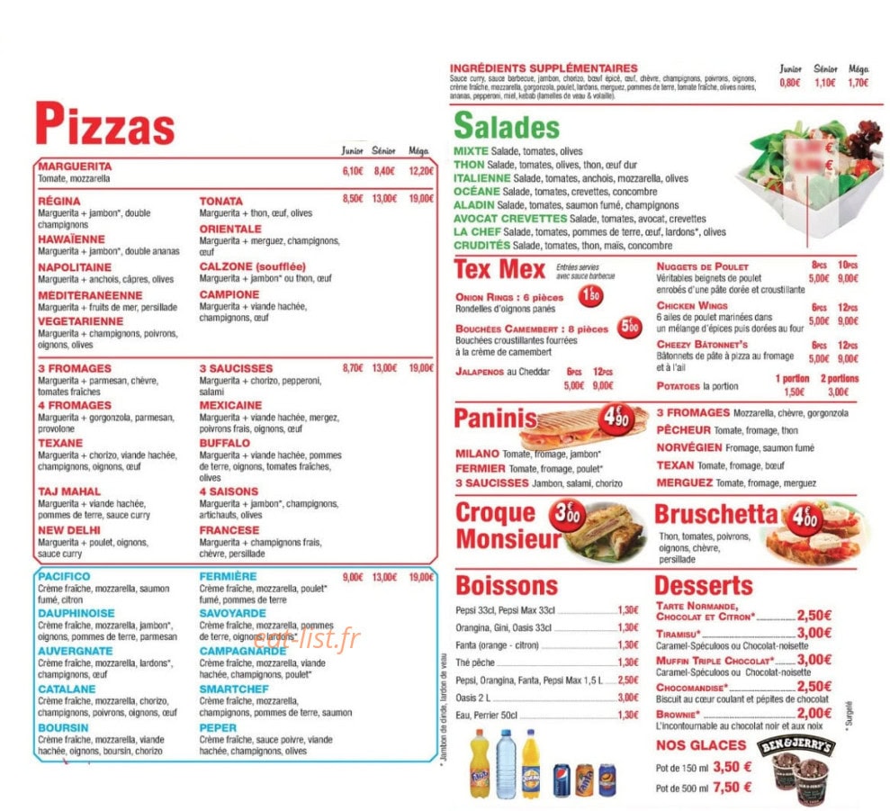 Aladin Pizza — carte page 1
