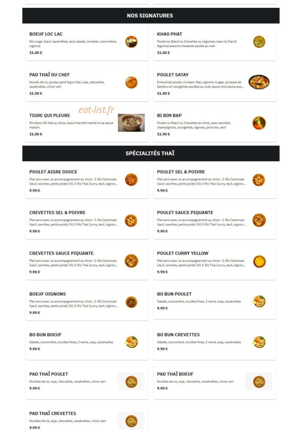 Asian Food — carte page 2