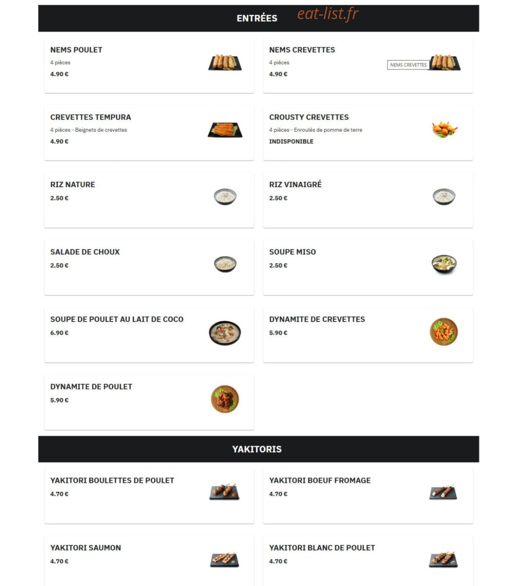 Asian Food — carte page 1