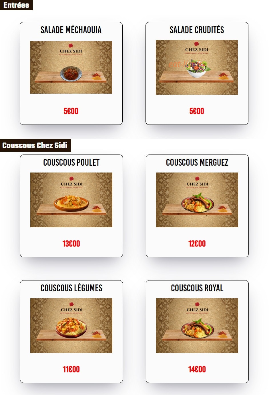Chez Sidi — carte page 1