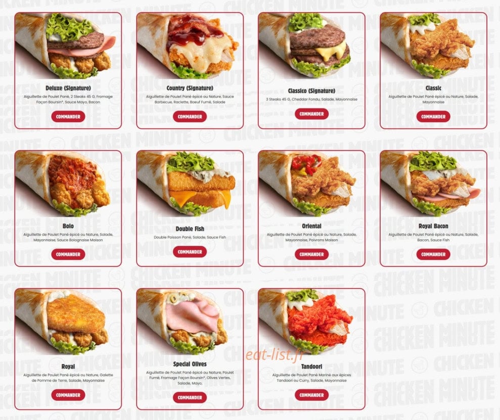 Chicken Minute — carte page 1