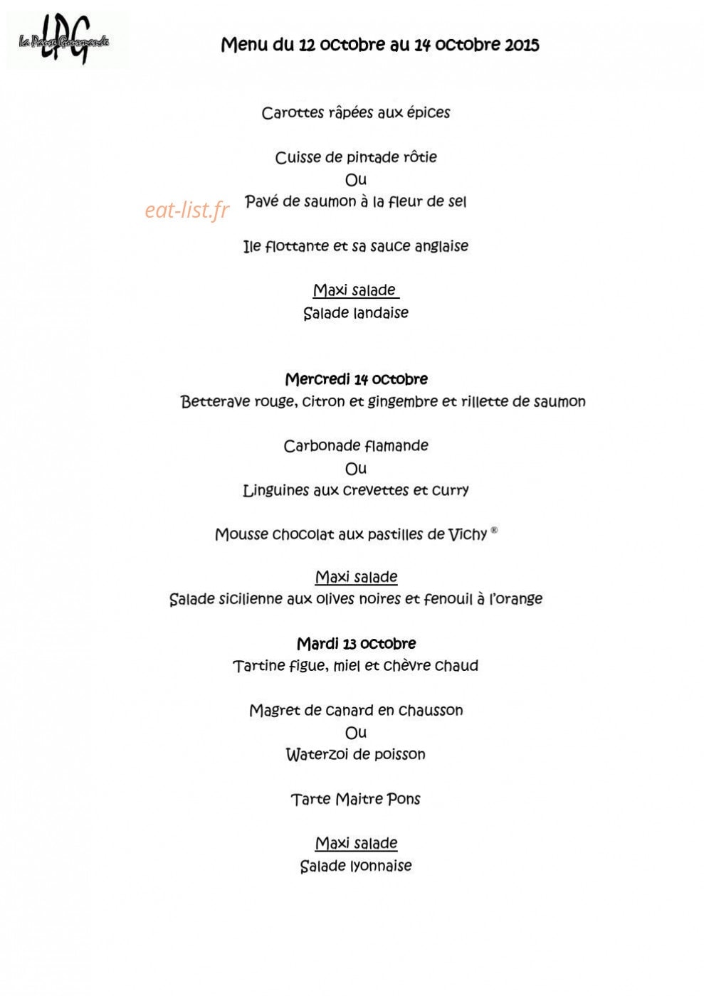 La Pause gourmande — carte page 1