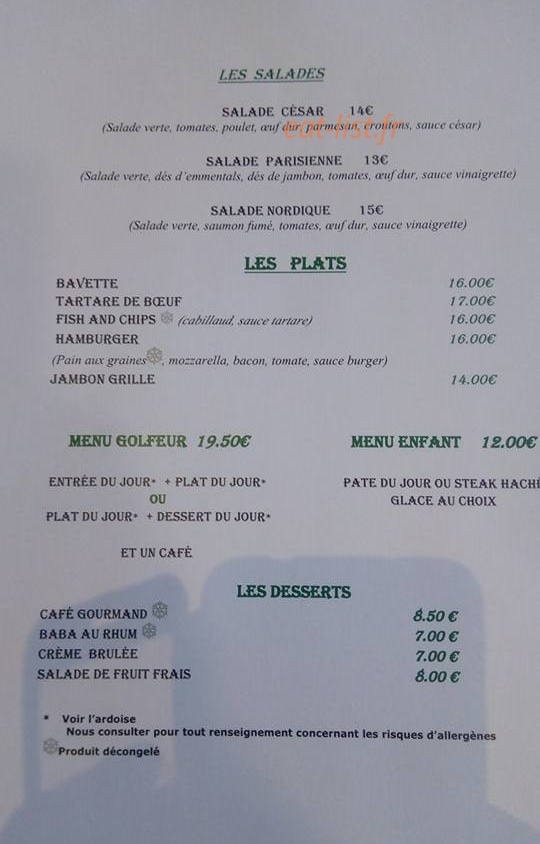 Le Restaurant by Bluegreen — carte page 1