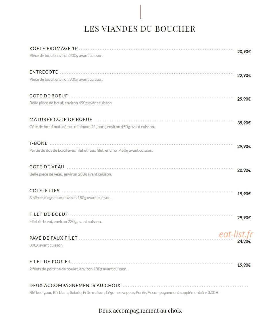 Carte et menu de Lokkum Steakhouse 78 à Buchelay — Les viandes du boucher