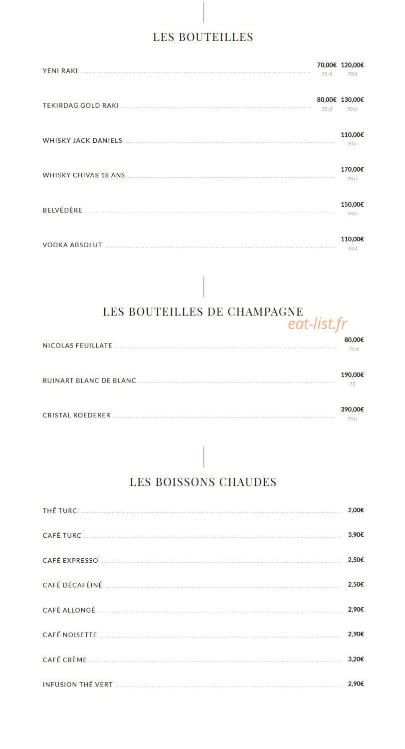 Carte et menu de Lokkum Steakhouse 78 à Buchelay — Les bouteilles, boissons chaudes