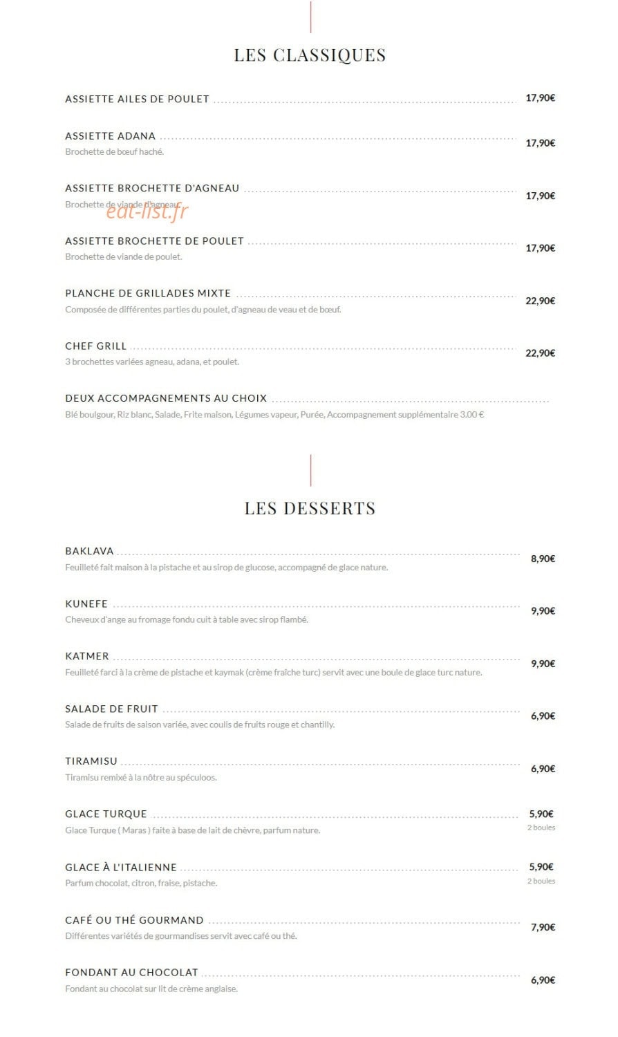 Carte et menu de Lokkum Steakhouse 78 à Buchelay — Les classiques, desserts