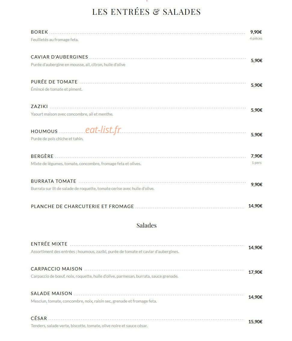 Carte et menu de Lokkum Steakhouse 78 à Buchelay — Les entrées, salades