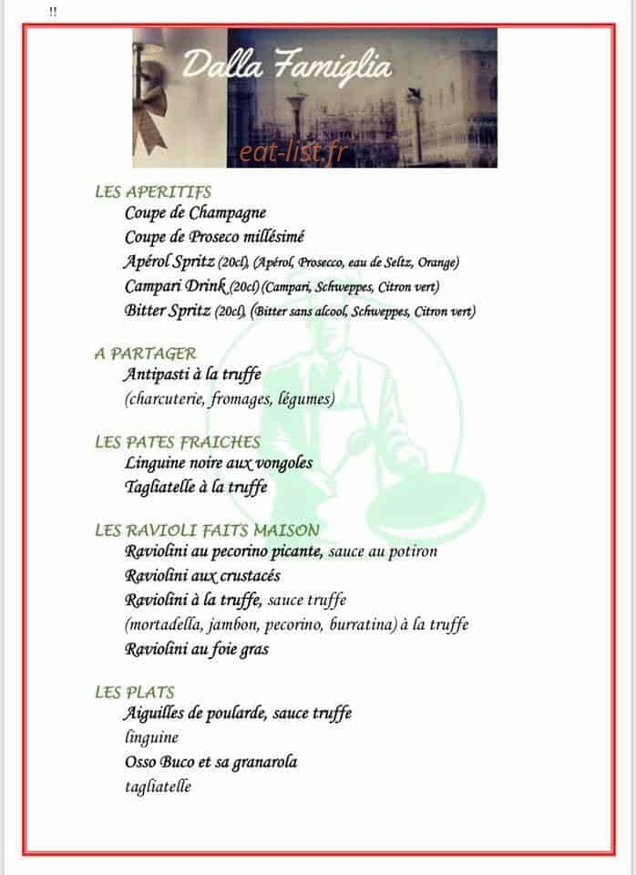 Carte et menu de Dalla Famiglia à Mantes la Jolie — Apéritifs, à partager, pâtes,...