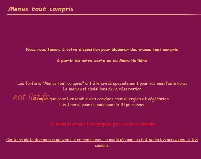 Carte et menu de Moulin de la Reillère à Mantes la Jolie — Menu tout compris