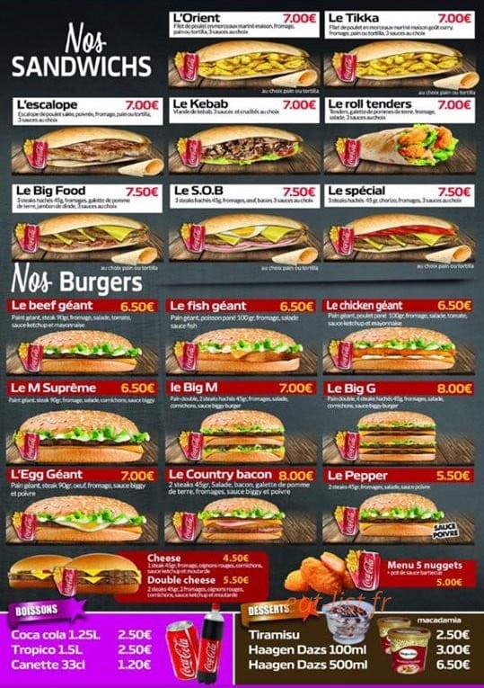 O'Food — carte page 2
