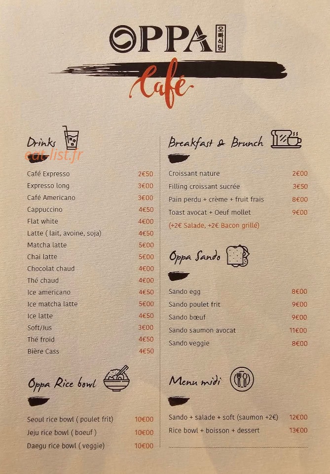 Oppa Café — carte page 1