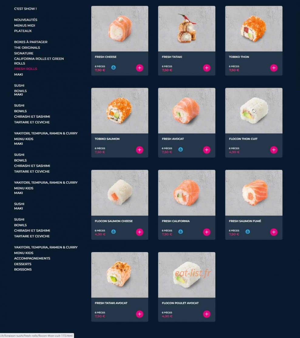 Carte et menu de Planet Sushi à Mantes la Jolie — Les fresh rolls