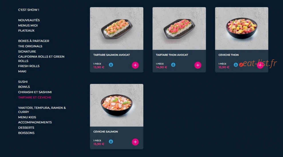 Carte et menu de Planet Sushi à Mantes la Jolie — Les tartares et chevices