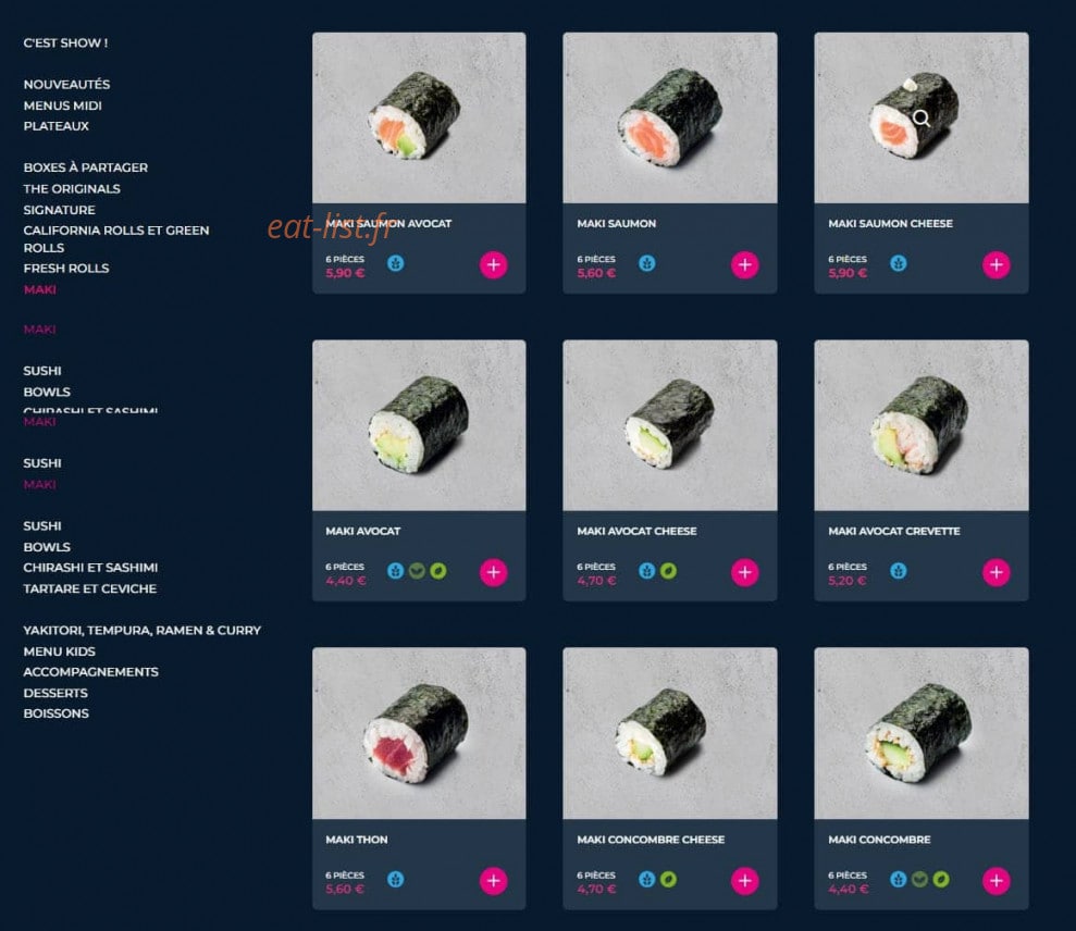 Carte et menu de Planet Sushi à Mantes la Jolie — Les makis