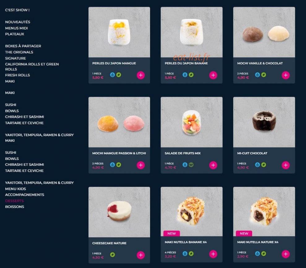 Carte et menu de Planet Sushi à Mantes la Jolie — Les desserts