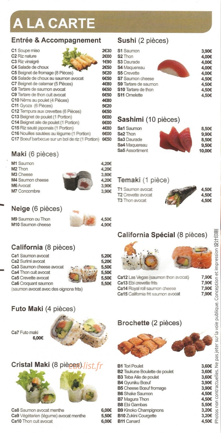 Carte et menu de Planète Du Kyodai à Mantes la Jolie — A la carte