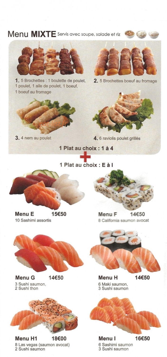 Carte et menu de Planète Du Kyodai à Mantes la Jolie — Les menus mixtes