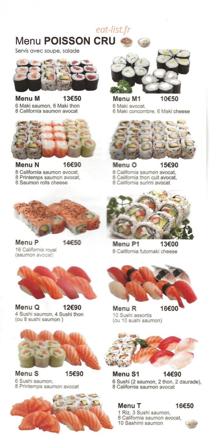 Carte et menu de Planète Du Kyodai à Mantes la Jolie — Les menus poissons