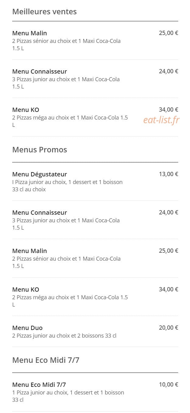Rapido pizza — carte page 1