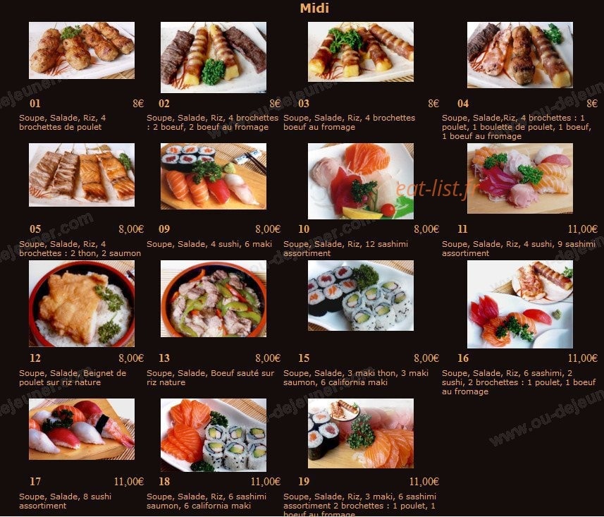 Sashimi Sushi — carte page 1