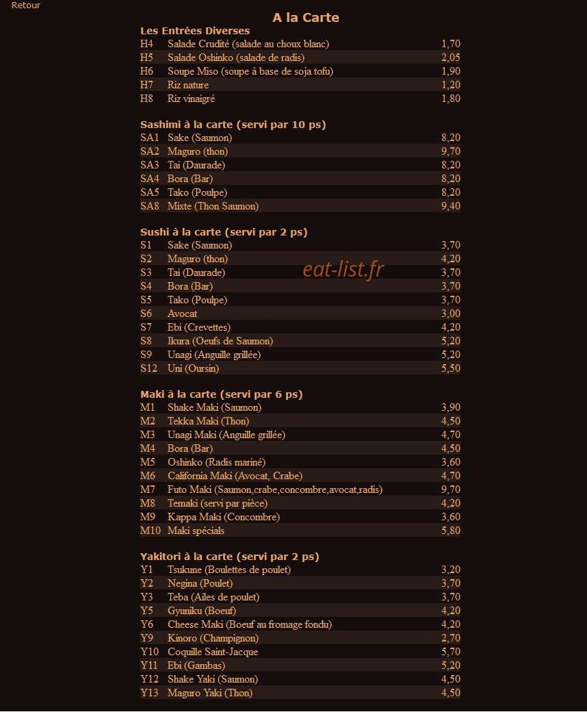 Sashimi Sushi — carte page 10