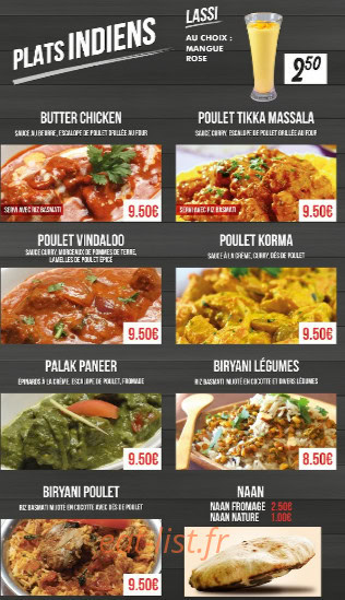 Carte et menu de Food station à Mantes la Ville — Les plats indiens