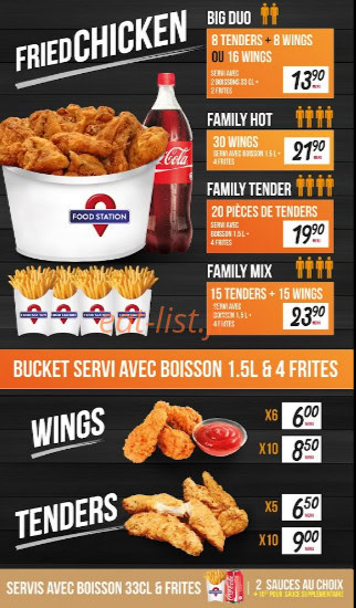 Carte et menu de Food station à Mantes la Ville — Fried chicken et wings tenders