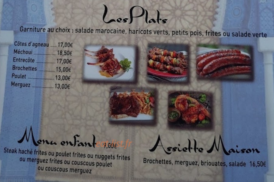 Carte et menu de La mamounia à Mantes la Ville — Les plats, assiettes et menu enfant