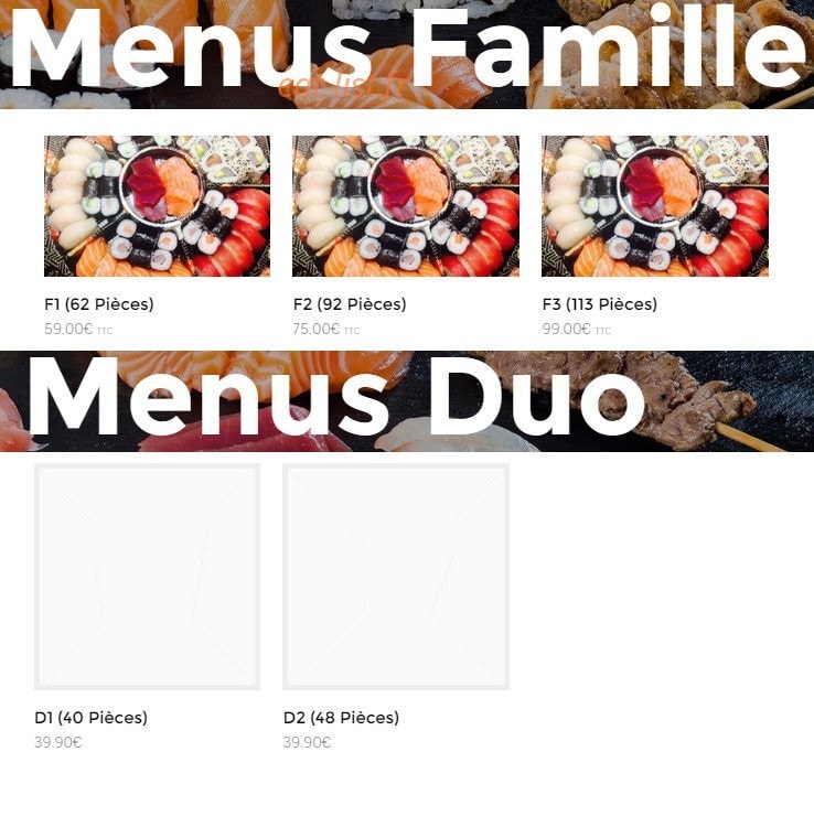 Carte et menu de Nah Sushi à Mantes la Ville — Les menus famille et les menus duo