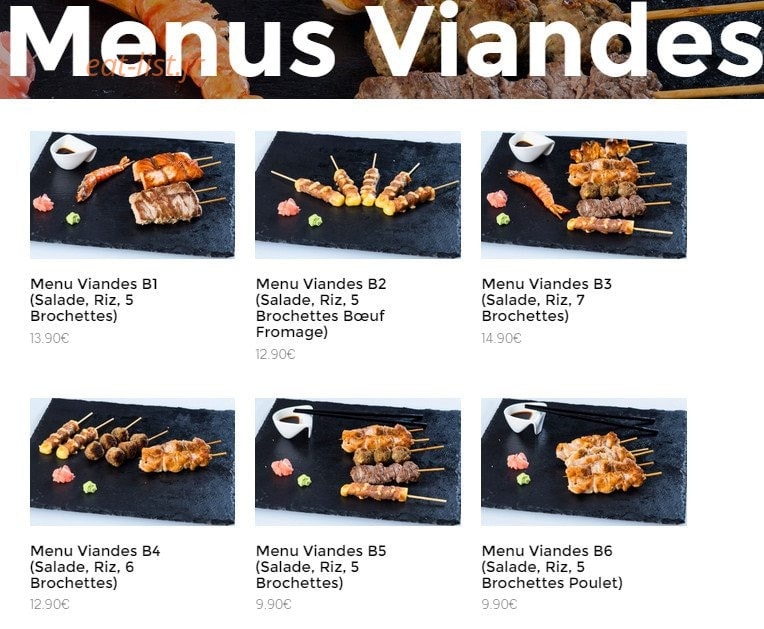Carte et menu de Nah Sushi à Mantes la Ville — Les menus viandes