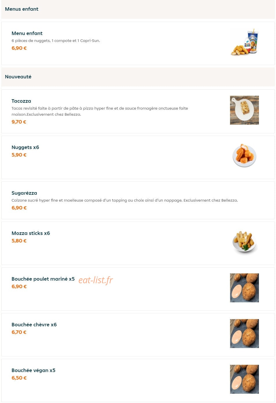 Pizza Bellezza — carte page 1